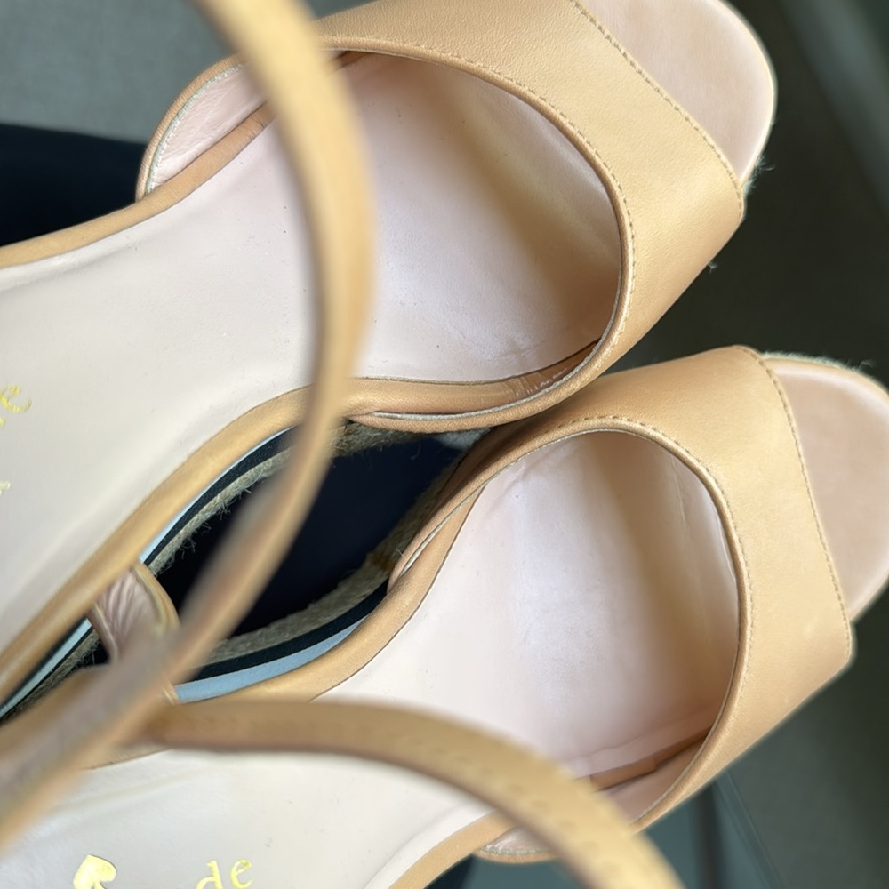 Kate Spade Tan and Black Wedges with White Stripes - Picture 7 of 10